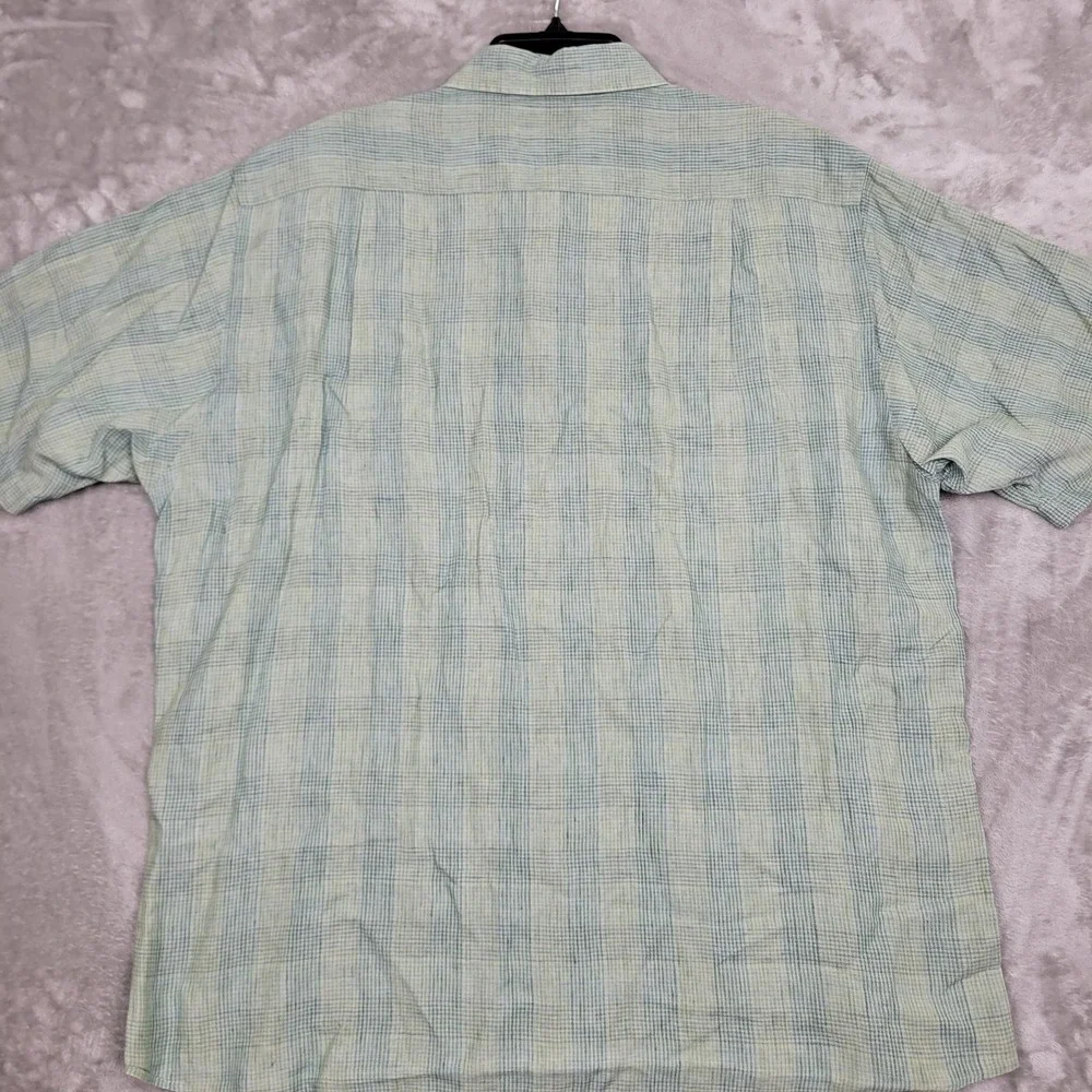Brooks Brothers 346 Men's L Green Plaid 100% Linen Short Sleeve Button-Up Shirt
